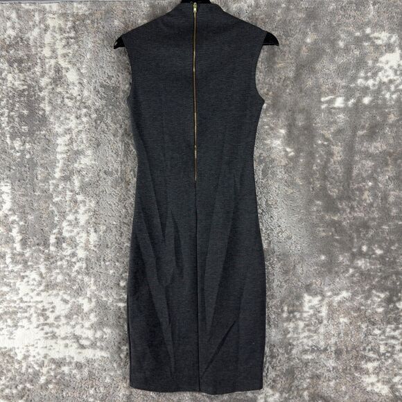 Rolla Coster Size S Sleeveless Knee Length Sheath Dress Gray Casual Zip V Neck - Picture 3 of 9